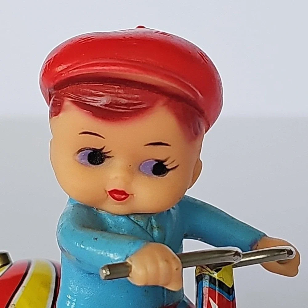Vintage Tin Wind Up Toy Boy Riding Tricycle Late 50s Collectible‎ - Works - 1750